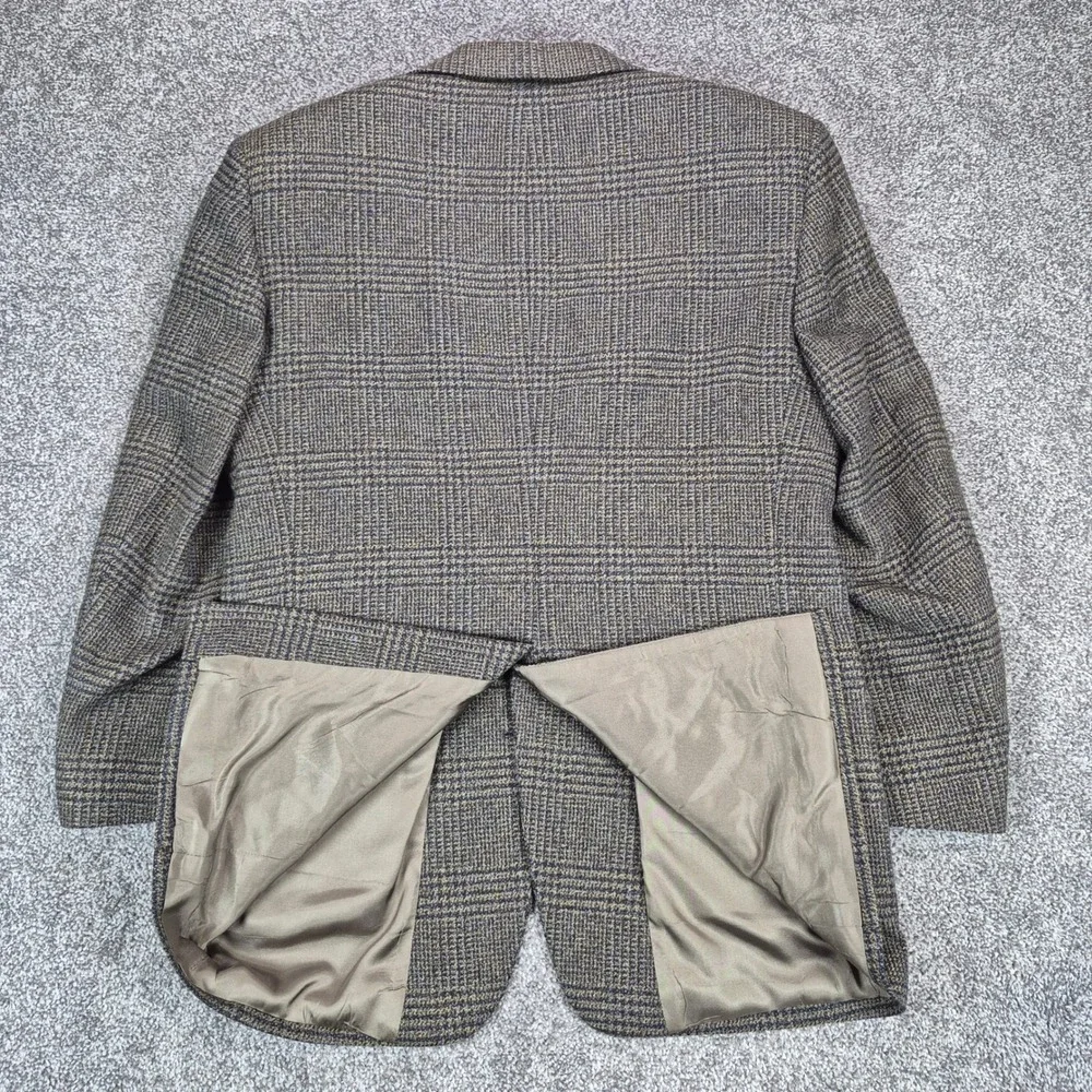 E. Thomas Nordstrom Wool Cashmere Blazer Mens 38R Brown Glen Plaid Sport Coat